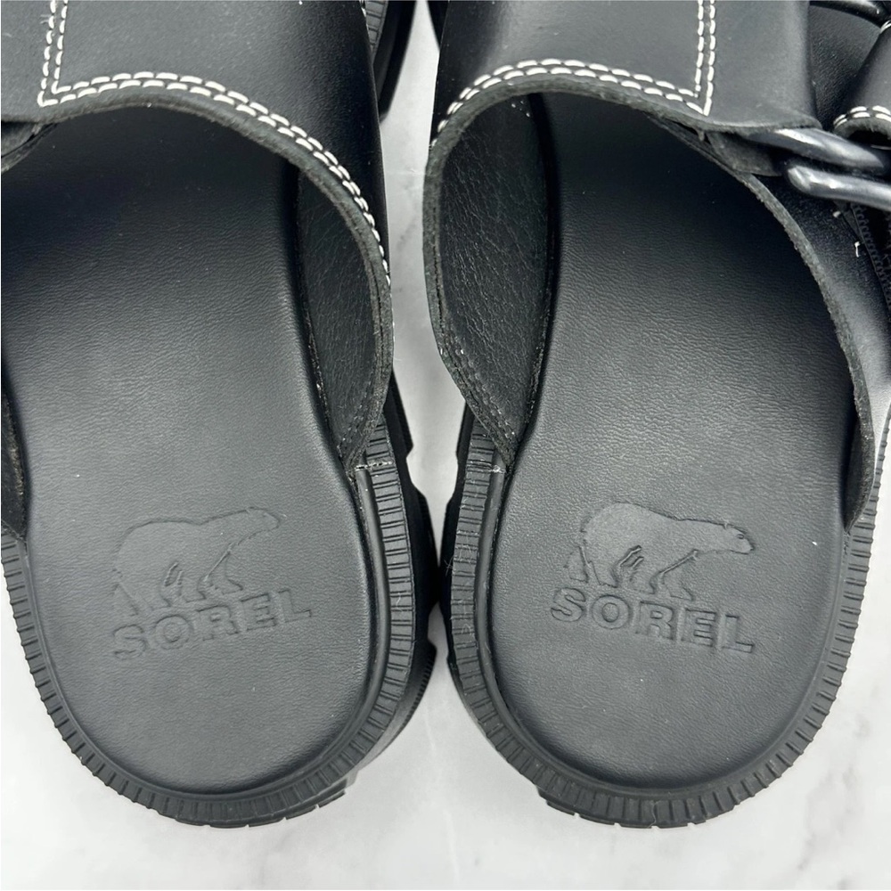 Sorel Sandals Womens Size 6 Black Leather Slides Adjustable Strap NL5223-010 - Picture 10 of 12
